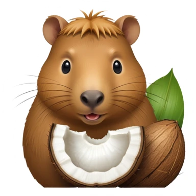 Capybara face emerging from a coconut with its shell partially open sticker