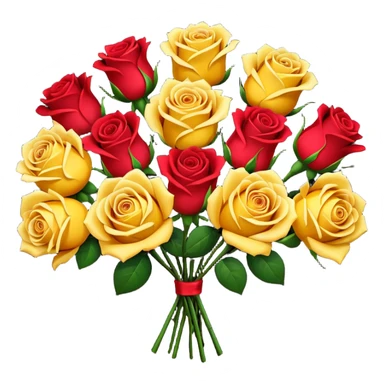 Yellow rose and red rose bouquet with black paper sticker