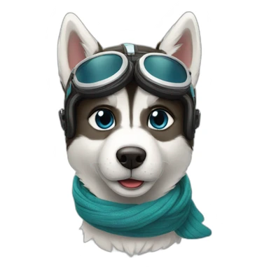 a cute pilot husky with goggles and scarf sticker