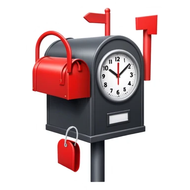 Mailbox filled with red cylindrical objects, wires, and a clock sticker