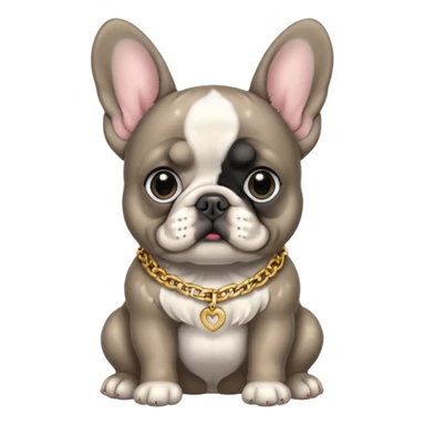 Gray and black Merle blue eyed Frenchie with gold chain sitting sticker