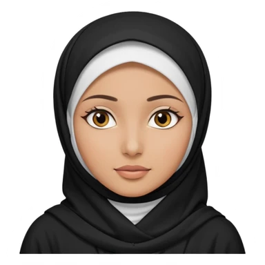 Make a emoji of a Muslim girl wearing a white hijab and makeup on her face, with only her eyes visible and her full body covered in an abaya or burqa. sticker
