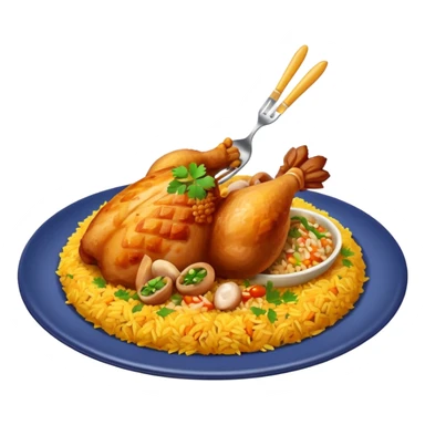 Emoji with biryani and a chicken leg piece in a plate sticker