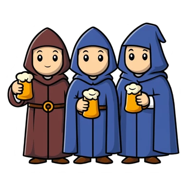 group of medieval pilgrims with cloaks and beer bottles sticker
