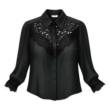 Realistic isolated black silk button up blouse with black lace. sticker