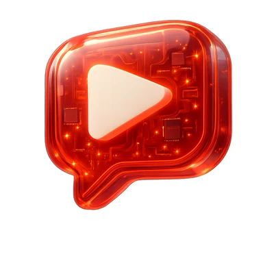 red speech bubble with inside a big red YouTube white play button, very glossy circuit style, lot of glow sticker