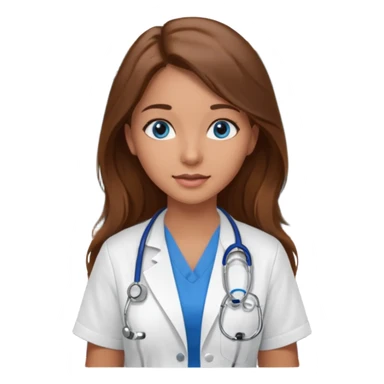 inside a classroom at university that says nursing school on the board with a pretty female nursing student with long brown hair, blue eyes sticker