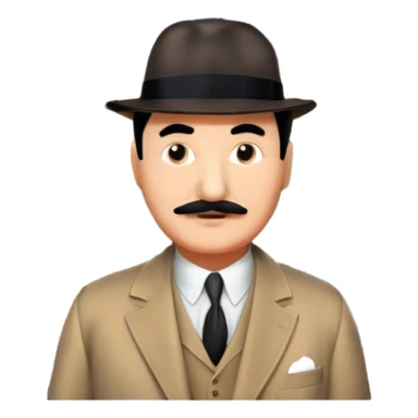 Icon for Detective Movies: A colorful collage with Hercule Poirot and mysterious city backdrop. Include a board with photos of suspects, clues like fingerprints and a crime scene. Retro movie poster style. Transparent background. sticker