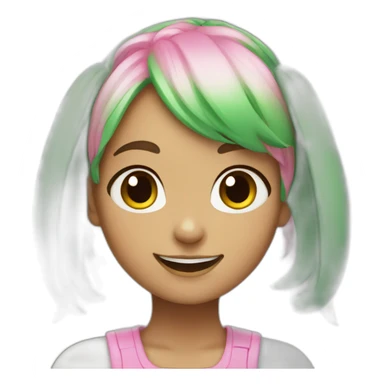 bunny girl with green, pink hair smiling sticker