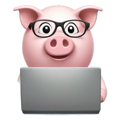 A smiling piggy bank wearing glasses and holding a computer mouse
 sticker