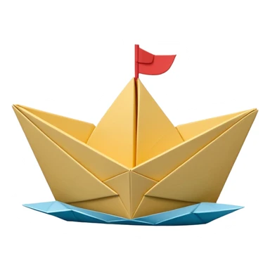 3D render of Paper Boat made entirely of folded origami paper, sharp creases, cardboard texture, matte finish, visible paper grain, craft aesthetic, Apple emoji style, isolated on white background --v 6.0 sticker