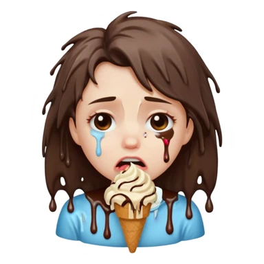 a crying girl with ice cream after heartbreak sticker