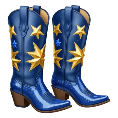 Realistic navy blue fashion cowgirl boots with sparkly shiny glitter  sticker
