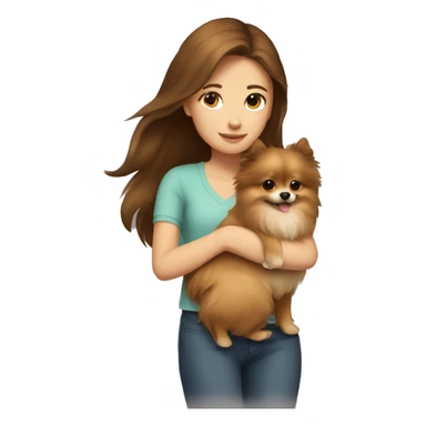 brown haired girl hugging Pomeranian dog  sticker