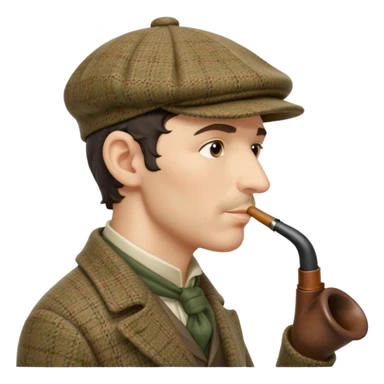 A side view of Sherlock Holmes wearing a deerstalker hat with a curved meerschaum pipe held to his lips sticker