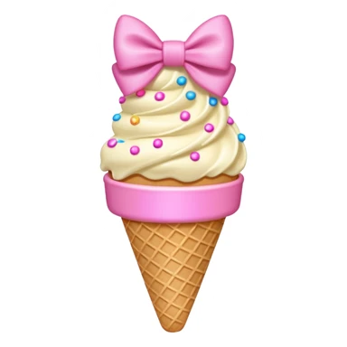 Vanilla ice cream cone with sprinkles and pink bow sticker