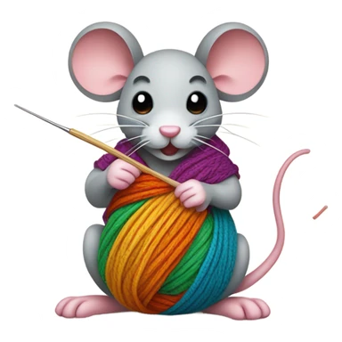 mouse with a skein of thread and a crochet hook sticker