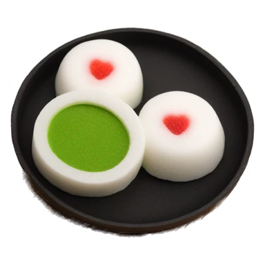 round shape mochi with white skin and matcha with strawberry inside. Cut in half so the inside can be seen sticker