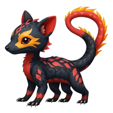 Rare exotic realistic cute epic aesthetic gothic colorful Salandit-Litten-Quilava-Civet-species-Fakemon-hybrid-creature, with markings, full body sticker