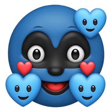 black smiling face with three blue hearts sticker