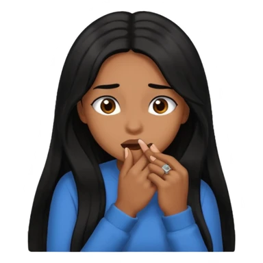 biting nails in flirtatious and shy way, brown skin, long black hair sticker