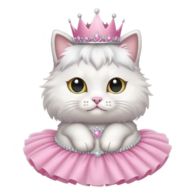 Fluffy cat wearing tutu and tiara sticker