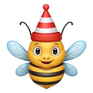 Bees with red Birthday Hat, Happy bee with striped party hat sticker