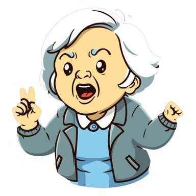 mean Karen, old yelling lady with blonde hair and a jacket sticker