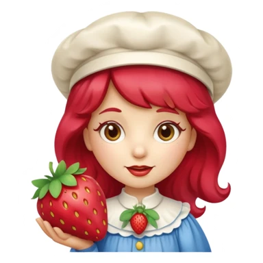 Vintage cartoon character strawberry shortcake hold a strawberry sticker