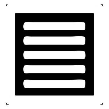 minimal solid white icon of a bold rectangle with seven evenly spaced short horizontal bars, very geometric, Netflix UI style, black background sticker