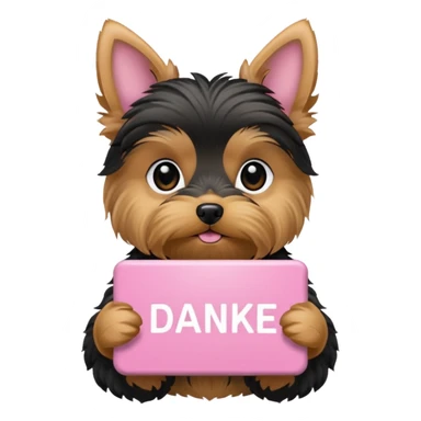 yorkshire dog holding a light pink danke schön sign sticker