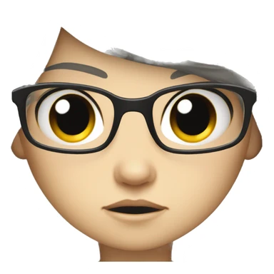 angry scowling white little girl, long black hair, wearing glasses, with arms crossed over chest. sticker