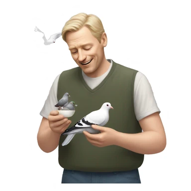 white man feeding pigeons sticker