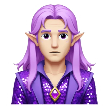 Zeus from Lore Olympus with long lilac hair, purple sequin outfit sticker