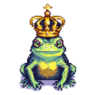 crowned frog with a golden crown pixel art sticker