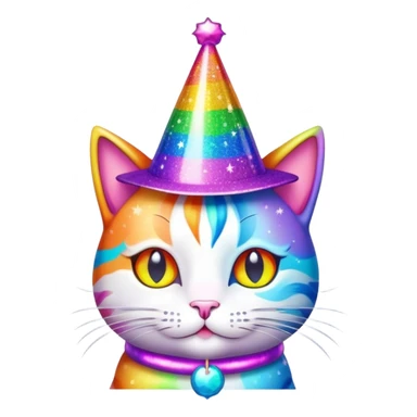 rainbow cat with sparkle party hat sticker