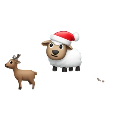 Snow globe with winter landscape sheep and reindeer with Santa hats sticker