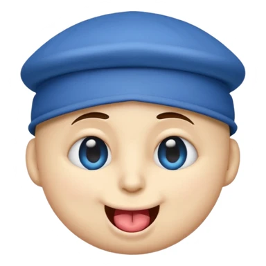 An emoji with a blue hat on its head and 1 blink and tongue sticking out sticker