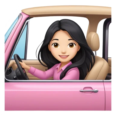 Long hair asian girl driving on her way in a pink car  sticker