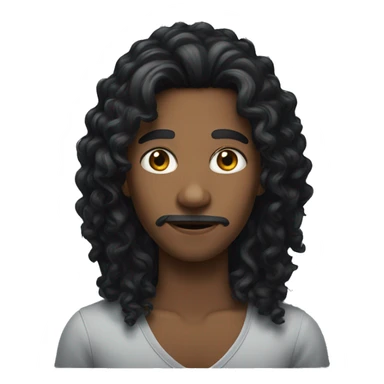 curly black long hair and black eyes sticker