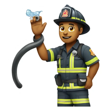 fire fighter, whole body, holding a water hose sticker