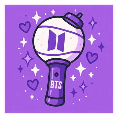 BTS nightstick, stylized as a cartoon, with sparkles and hearts, purple and white colors, energetic vibe sticker