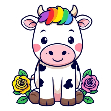 Cow with rainbow roses sticker