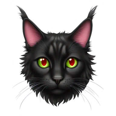 black mainecoon cat with one green eye and one red eye with scar over it and a pink nose and piercings on ears sticker
