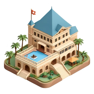 Isometric exterior Walt Disney World Animal Kingdom safari resort hotel, dollhouse style 3D realistic  sticker