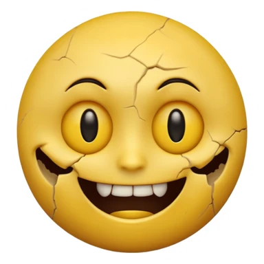 A horror-style emoji face, round yellow emoji shape, distorted facial expression, dark hollow eyes, creepy smile, cracked surface, unsettling mood, high detail, 3D render
 sticker