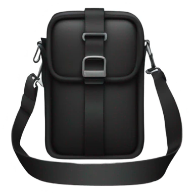Small black men’s messenger bag emoji, minimalist style, simple rectangular shape, adjustable strap, no details or logos, transparent background. sticker