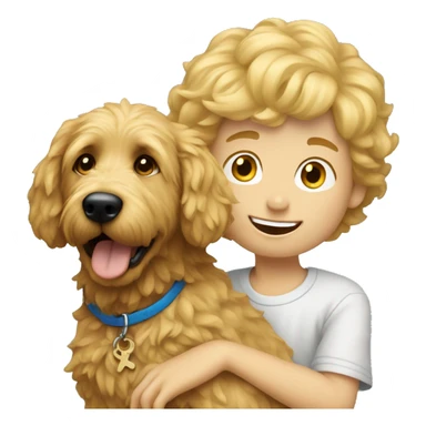 Blond boy with golden doodle dog sticker