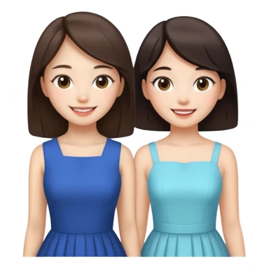 Korean girl and white brunette girl in dresses smiling sticker