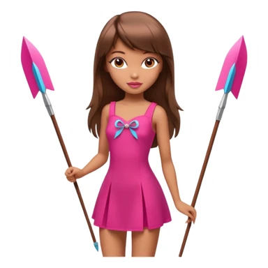 Hada sexy cupido pequeña  de cabello largo lacio castaño con flequillo y ojos cafés  vestida con algo sensual corto color blanco o rojo arco delgado con un color que combinen   y flechas  igual delgadas  que combinen y labios rosas tipo Barbie pero en hada cupido de cuerpo completo ojos sexys  sticker